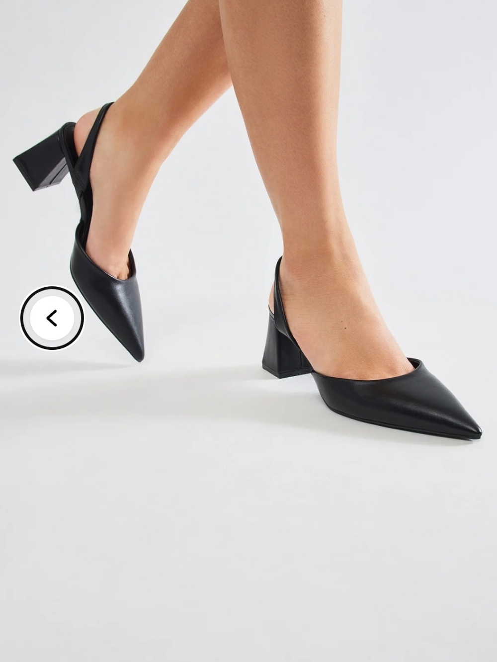 Black Pointed Slingback Block Heel Pumps